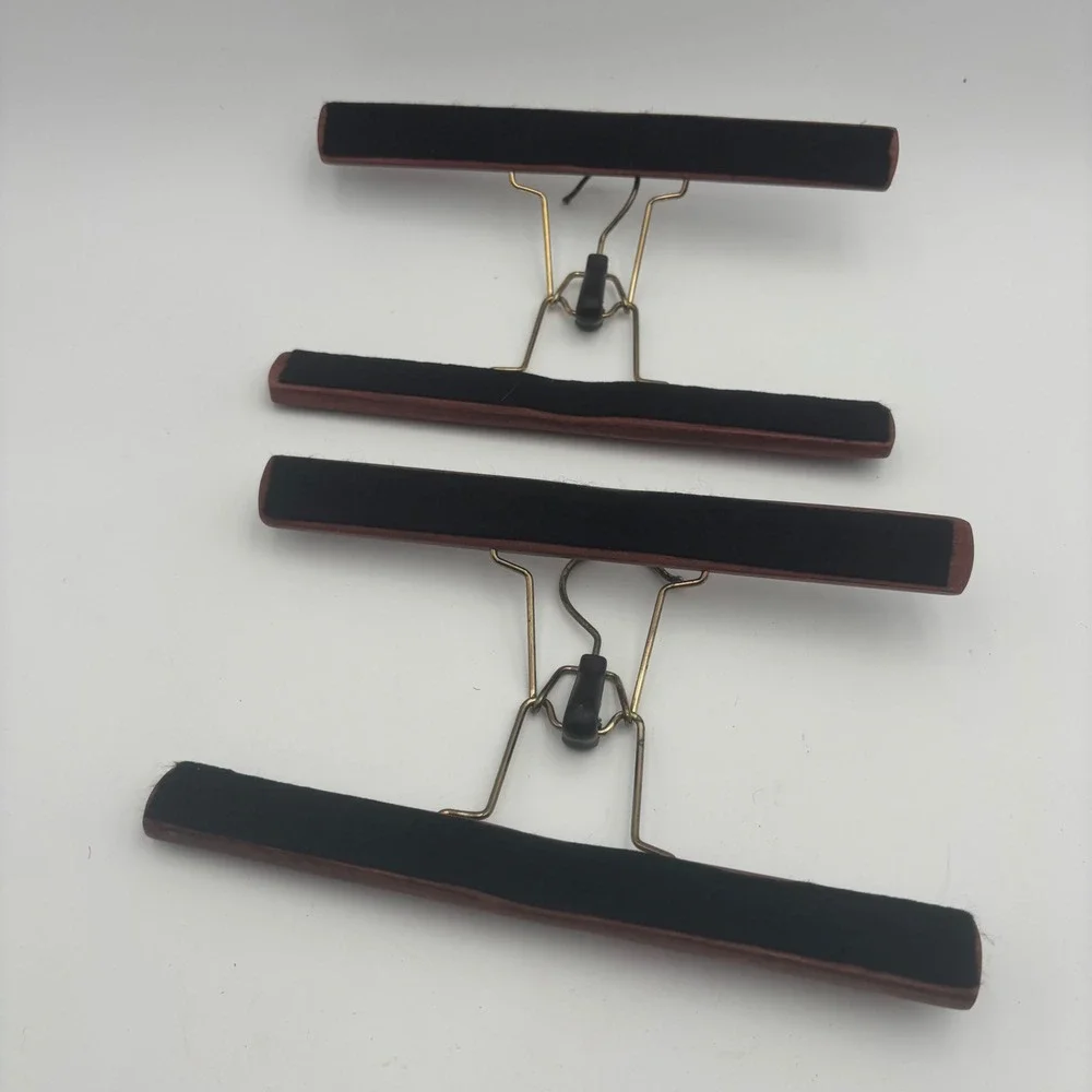 Wooden Pant Skirt Hangers Set of 5 Brown Good Mixed Clip Clamp Style
